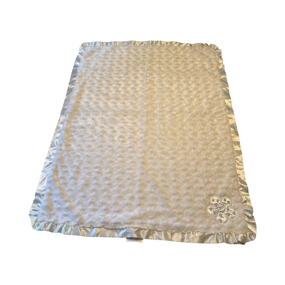Baby Starters 2009 Ivory White Minky Rosebud Satin Sweet Flower Baby Blanket